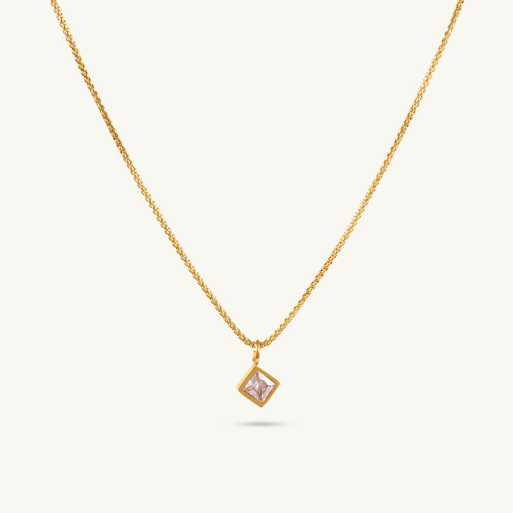 Square Charm Pearl Accent Necklace