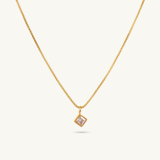 Square Charm Pearl Accent Necklace